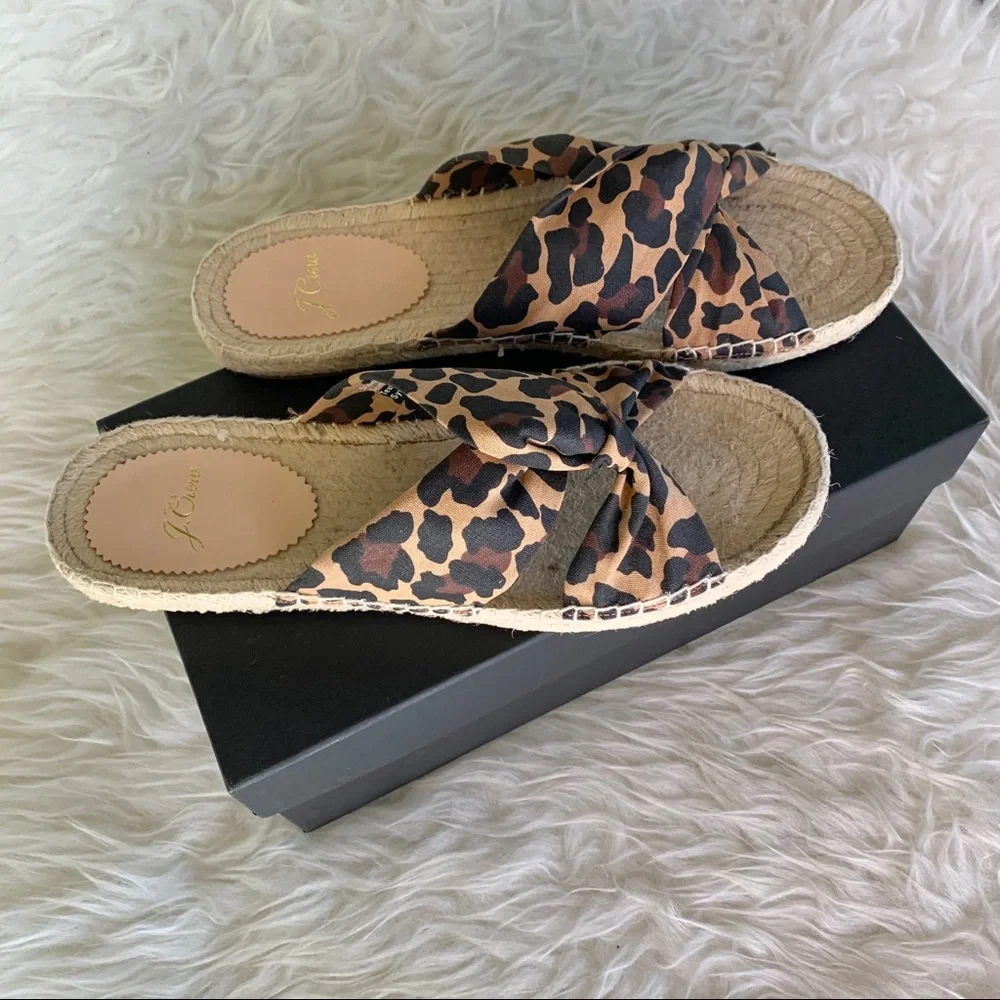 J.crew leopard canvas twisted knot espadrilles